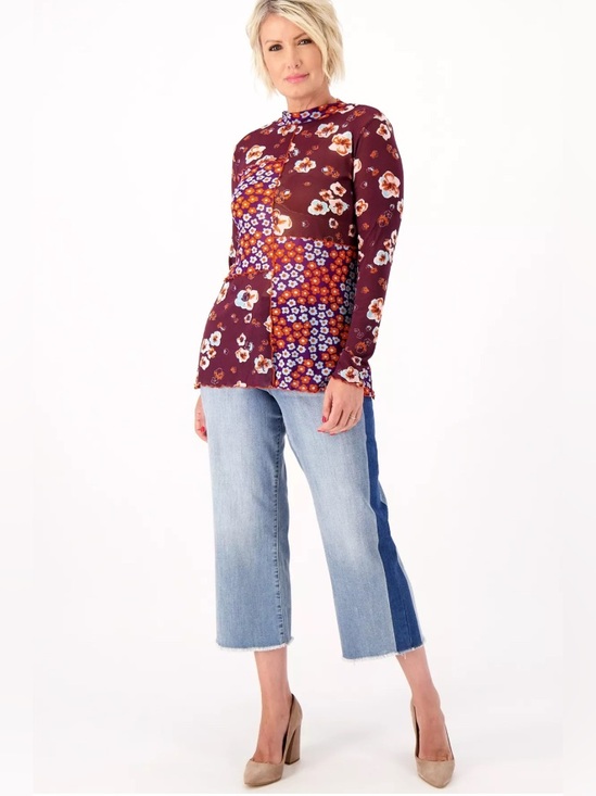 LOGO by Lori Goldstein Tops - LOGO Layers By Lori Goldstein XL Purple Floral Patchwork Print Sheer Mesh Top